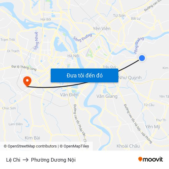 Lệ Chi to Phường Dương Nội map
