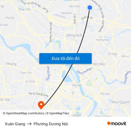 Xuân Giang to Phường Dương Nội map