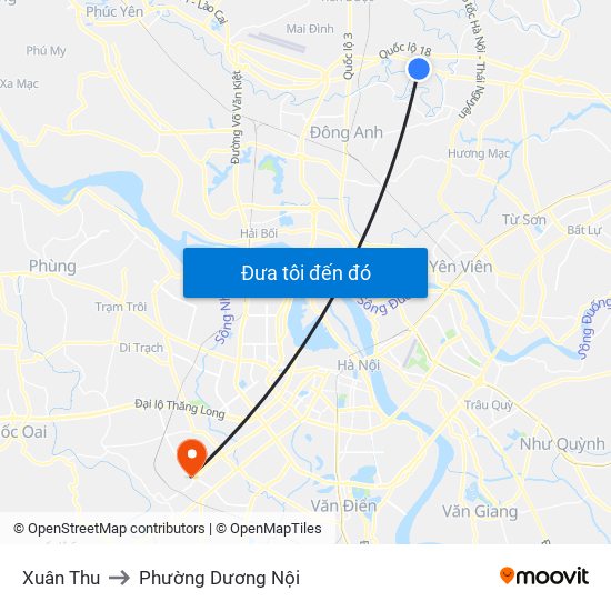 Xuân Thu to Phường Dương Nội map