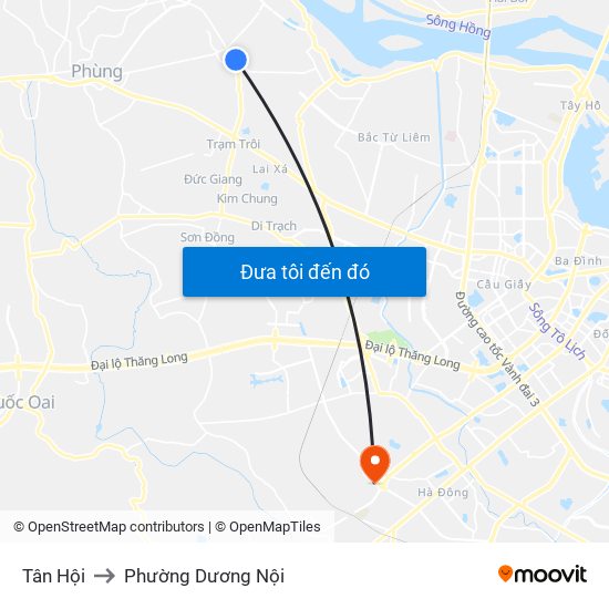 Tân Hội to Phường Dương Nội map