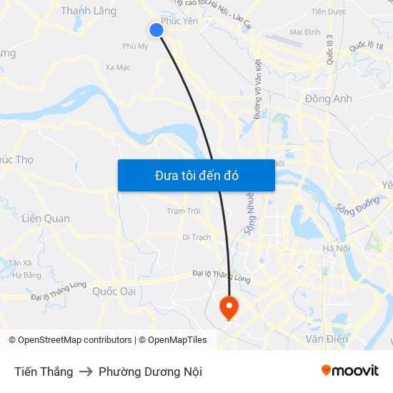 Tiến Thắng to Phường Dương Nội map