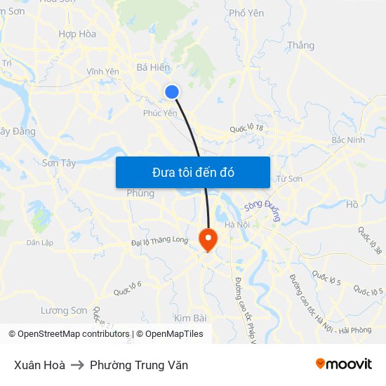 Xuân Hoà to Phường Trung Văn map