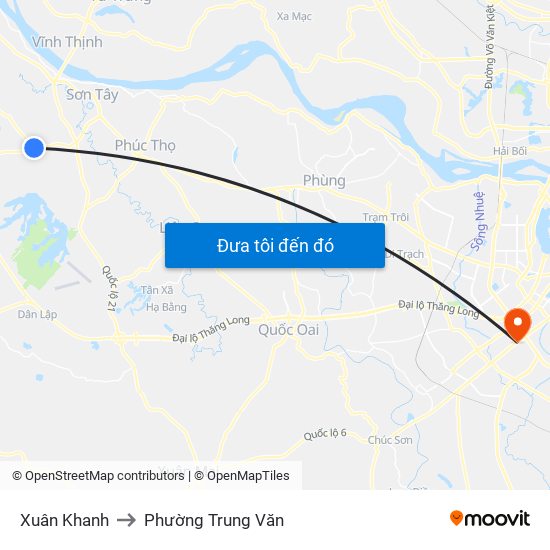 Xuân Khanh to Phường Trung Văn map