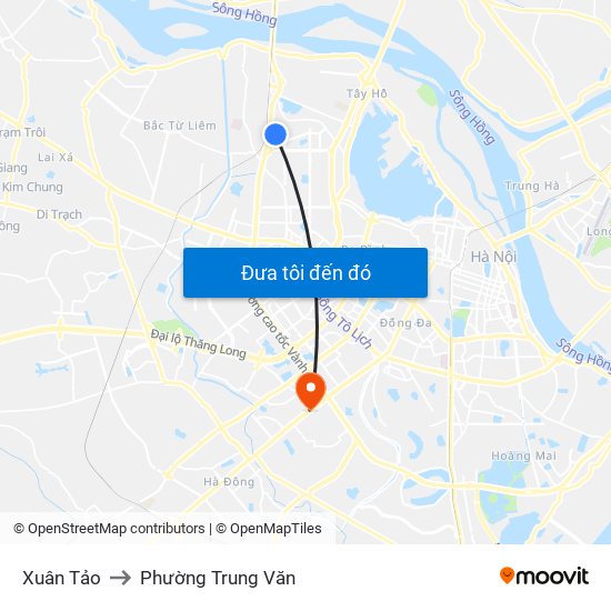 Xuân Tảo to Phường Trung Văn map