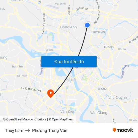 Thuỵ Lâm to Phường Trung Văn map