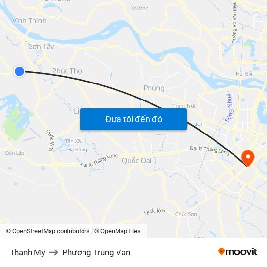 Thanh Mỹ to Phường Trung Văn map