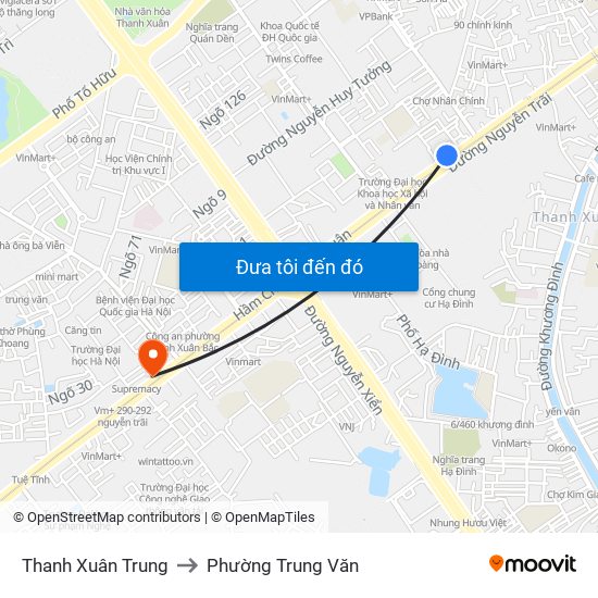 Thanh Xuân Trung to Phường Trung Văn map