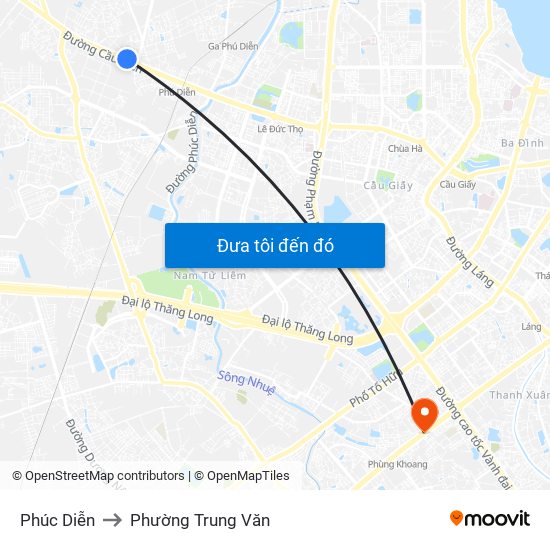 Phúc Diễn to Phường Trung Văn map