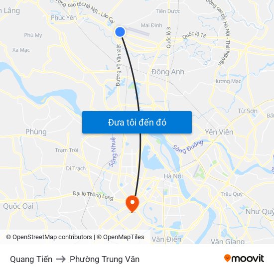 Quang Tiến to Phường Trung Văn map