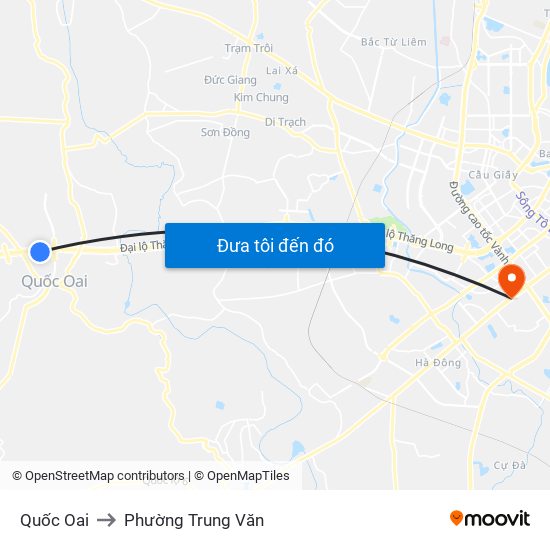 Quốc Oai to Phường Trung Văn map