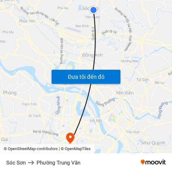 Sóc Sơn to Phường Trung Văn map