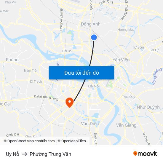 Uy Nỗ to Phường Trung Văn map