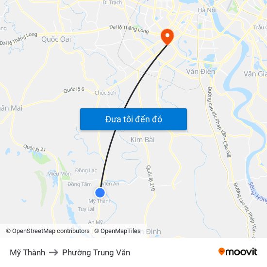 Mỹ Thành to Phường Trung Văn map