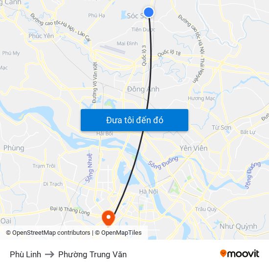Phù Linh to Phường Trung Văn map