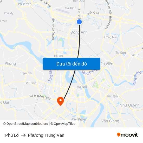 Phù Lỗ to Phường Trung Văn map