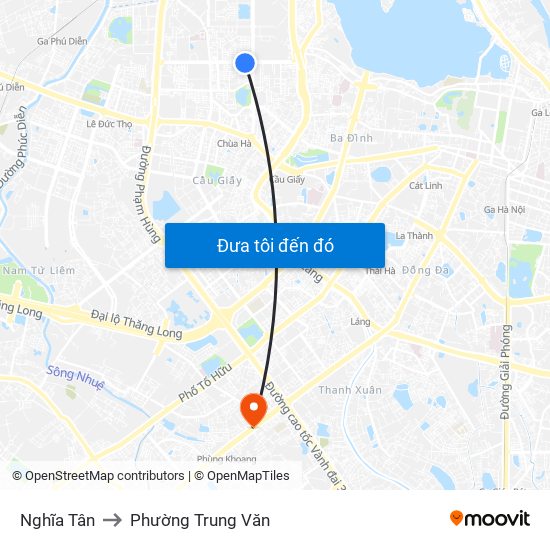 Nghĩa Tân to Phường Trung Văn map