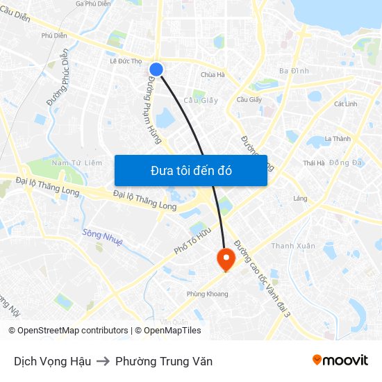 Dịch Vọng Hậu to Phường Trung Văn map