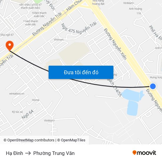 Hạ Đình to Phường Trung Văn map