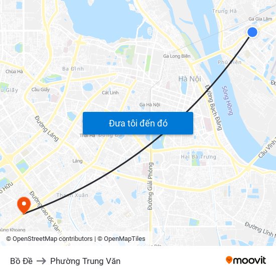 Bồ Đề to Phường Trung Văn map