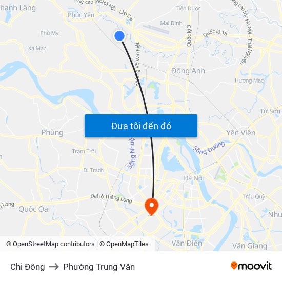 Chi Đông to Phường Trung Văn map
