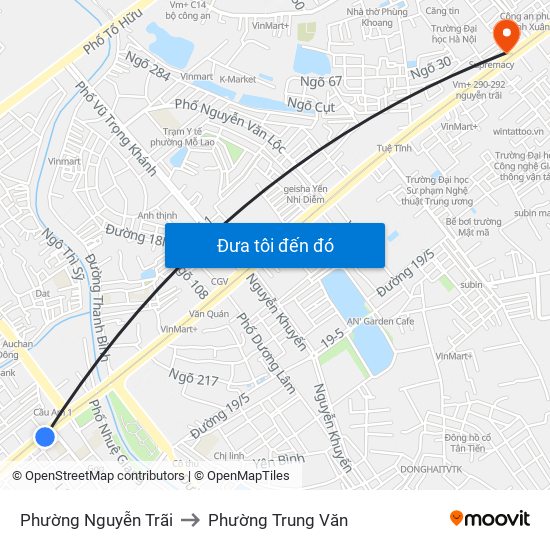 Phường Nguyễn Trãi to Phường Trung Văn map