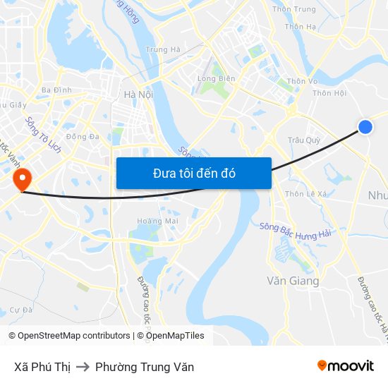Xã Phú Thị to Phường Trung Văn map