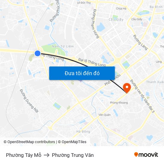 Phường Tây Mỗ to Phường Trung Văn map