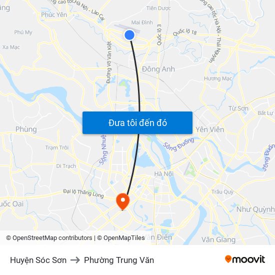 Huyện Sóc Sơn to Phường Trung Văn map