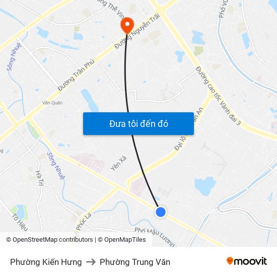 Phường Kiến Hưng to Phường Trung Văn map