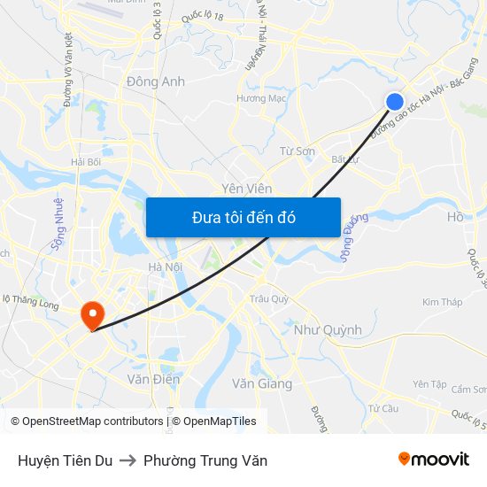 Huyện Tiên Du to Phường Trung Văn map