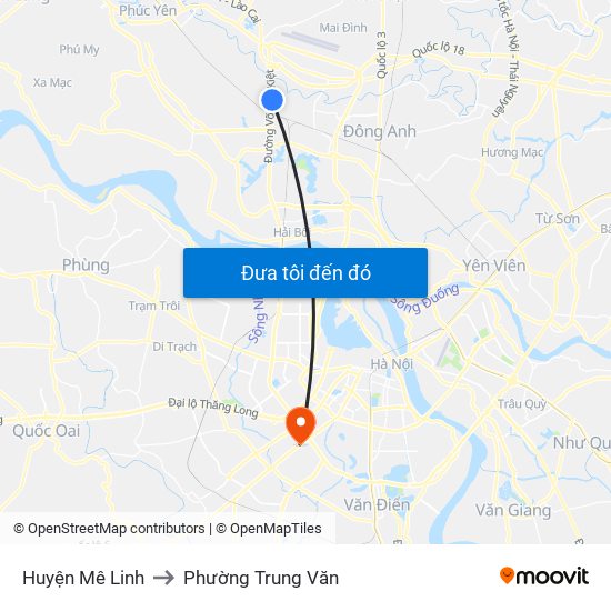 Huyện Mê Linh to Phường Trung Văn map