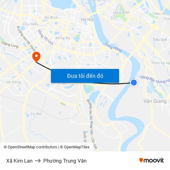 Xã Kim Lan to Phường Trung Văn map