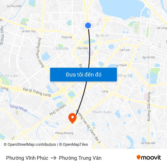 Phường Vĩnh Phúc to Phường Trung Văn map