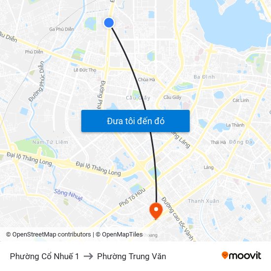 Phường Cổ Nhuế 1 to Phường Trung Văn map