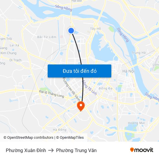 Phường Xuân Đỉnh to Phường Trung Văn map