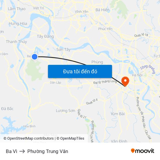 Ba Vì to Phường Trung Văn map