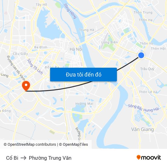 Cổ Bi to Phường Trung Văn map