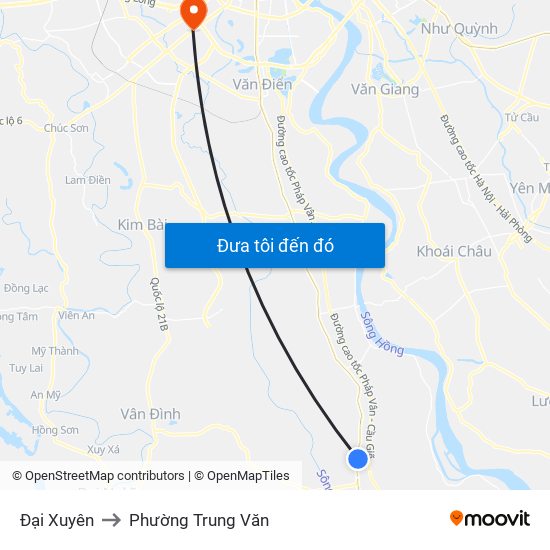 Đại Xuyên to Phường Trung Văn map