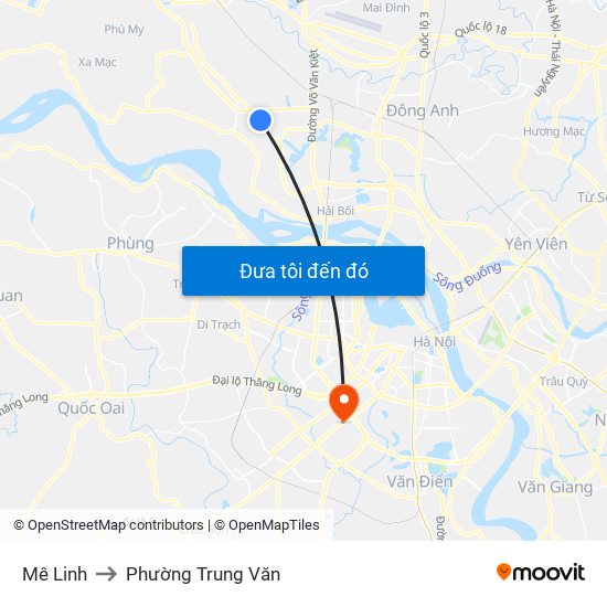 Mê Linh to Phường Trung Văn map