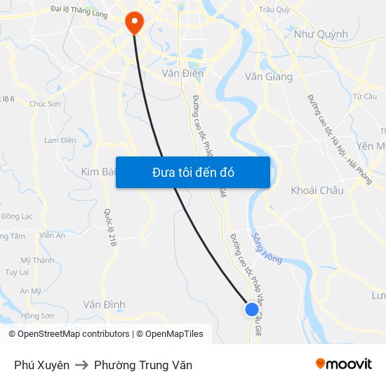 Phú Xuyên to Phường Trung Văn map