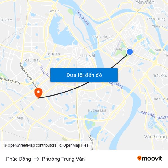 Phúc Đồng to Phường Trung Văn map