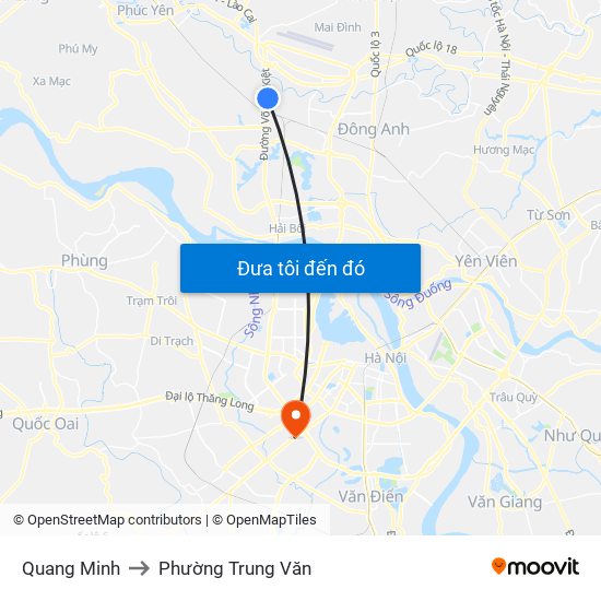 Quang Minh to Phường Trung Văn map