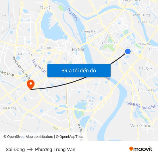 Sài Đồng to Phường Trung Văn map