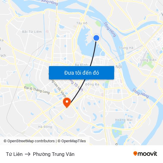 Tứ Liên to Phường Trung Văn map