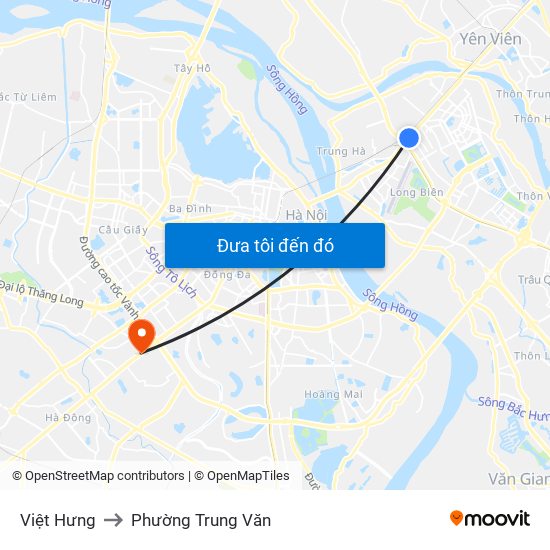 Việt Hưng to Phường Trung Văn map