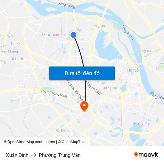 Xuân Đỉnh to Phường Trung Văn map