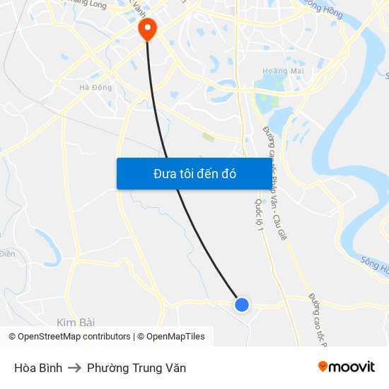 Hòa Bình to Phường Trung Văn map