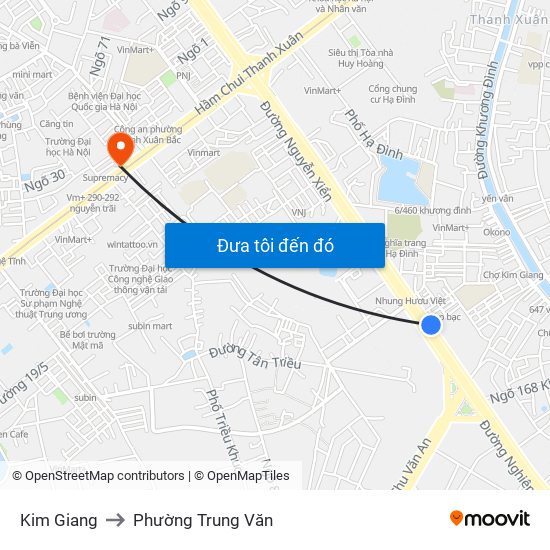 Kim Giang to Phường Trung Văn map