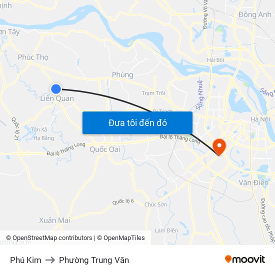 Phú Kim to Phường Trung Văn map