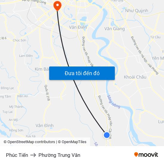 Phúc Tiến to Phường Trung Văn map